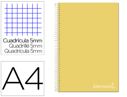 Cuaderno espiral Liderpapel Jolly A4 tapa extradura 80h 75g micro c/5mm. color amarillo